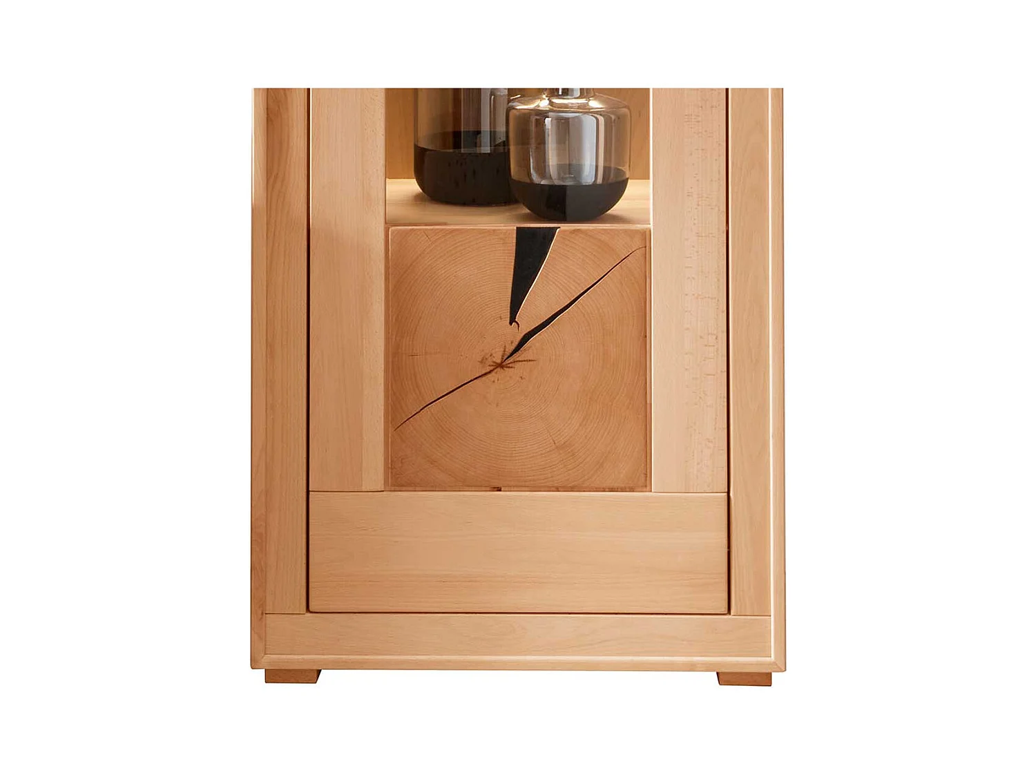 Wohnzimmer Vitrine massiv Kernbuche mit Hirnholz 201 cm hoch