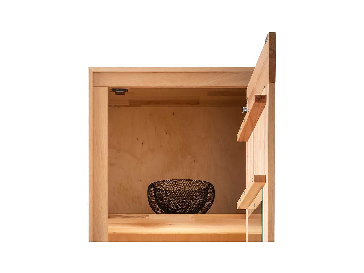 Wohnzimmer Vitrine massiv Kernbuche mit Hirnholz 201 cm hoch