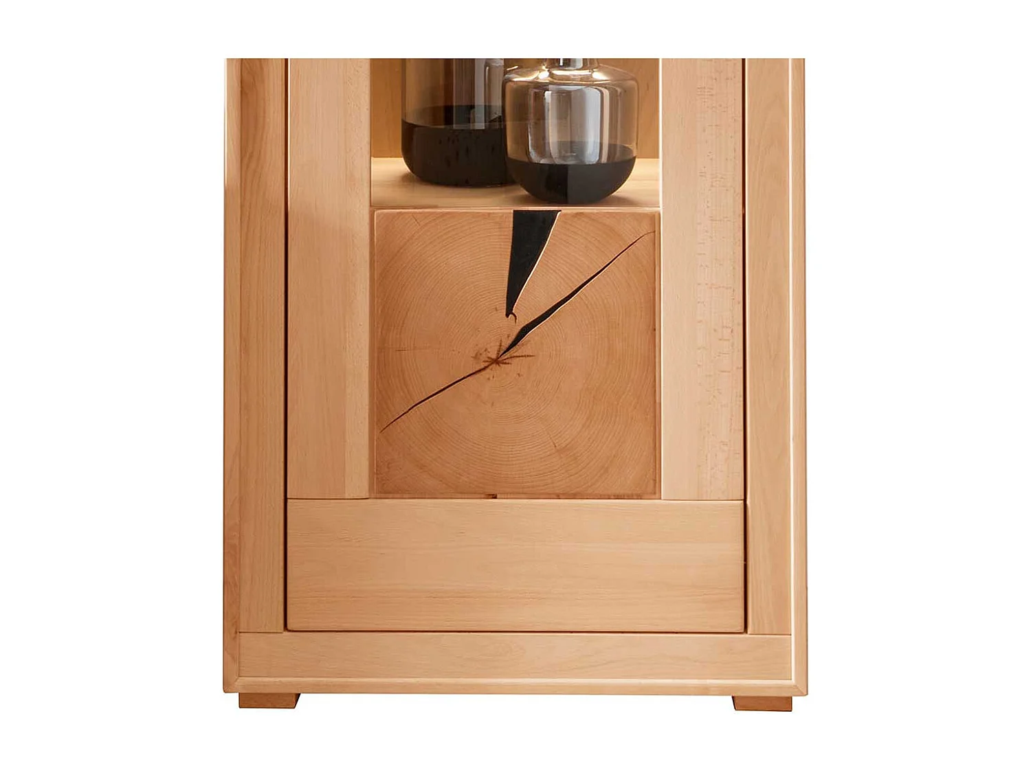 Wohnzimmer Vitrine massiv Kernbuche mit Hirnholz 201 cm hoch