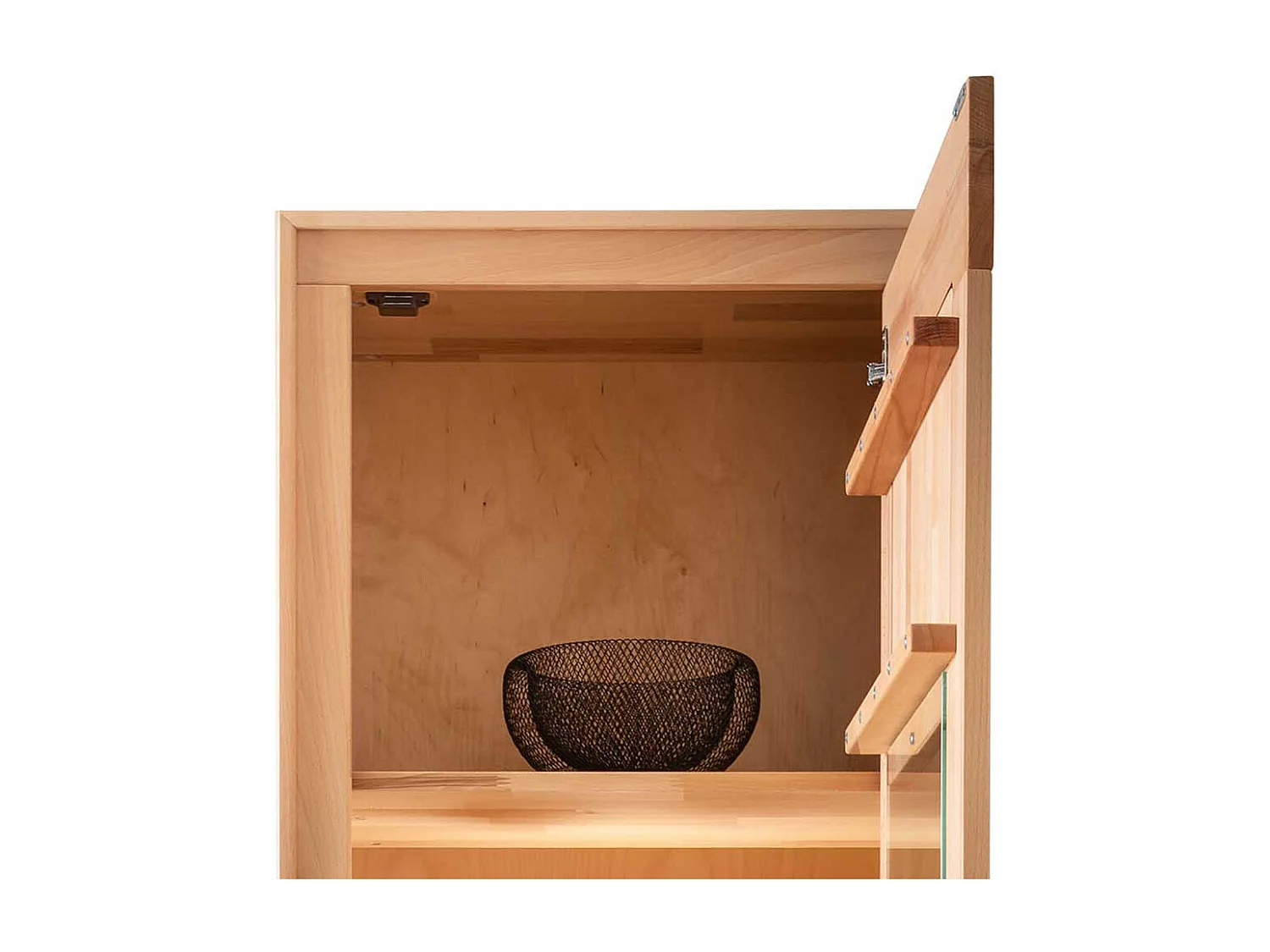 Wohnzimmer Vitrine massiv Kernbuche mit Hirnholz 201 cm hoch