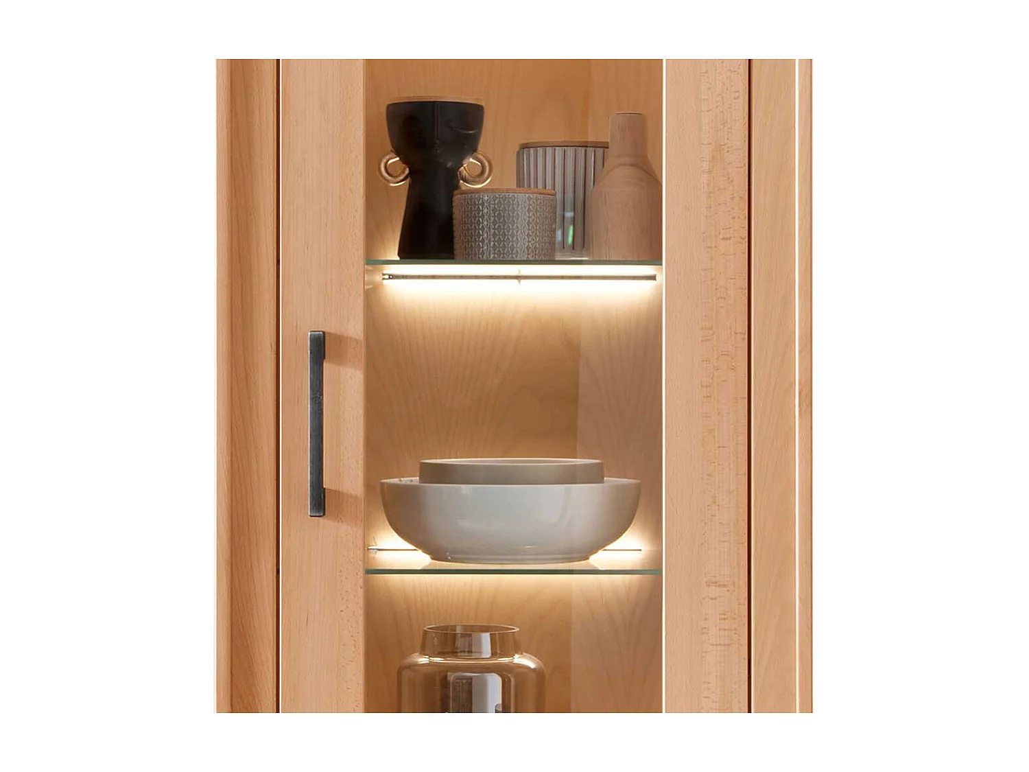 Wohnzimmer Vitrine massiv Kernbuche mit Hirnholz 201 cm hoch