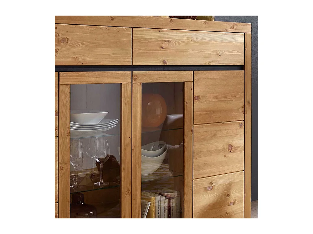 Wohnzimmer Highboard Vitrine in Eichefarben Kiefer Massivholz