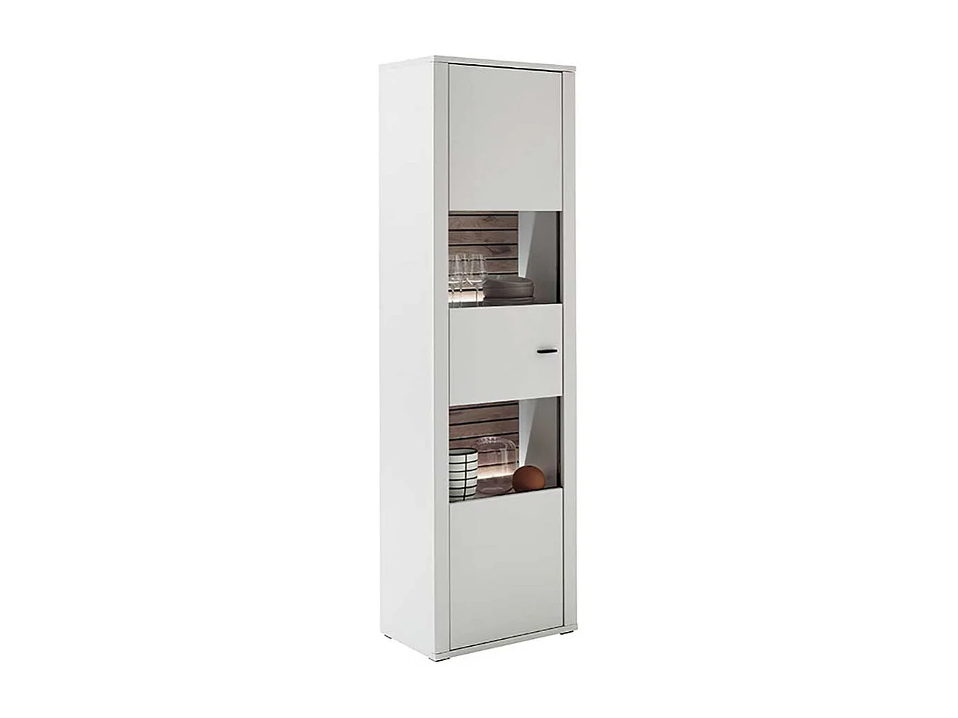 Vitrine weiss modern 206 cm hoch - 61 cm breit einer Glastür
