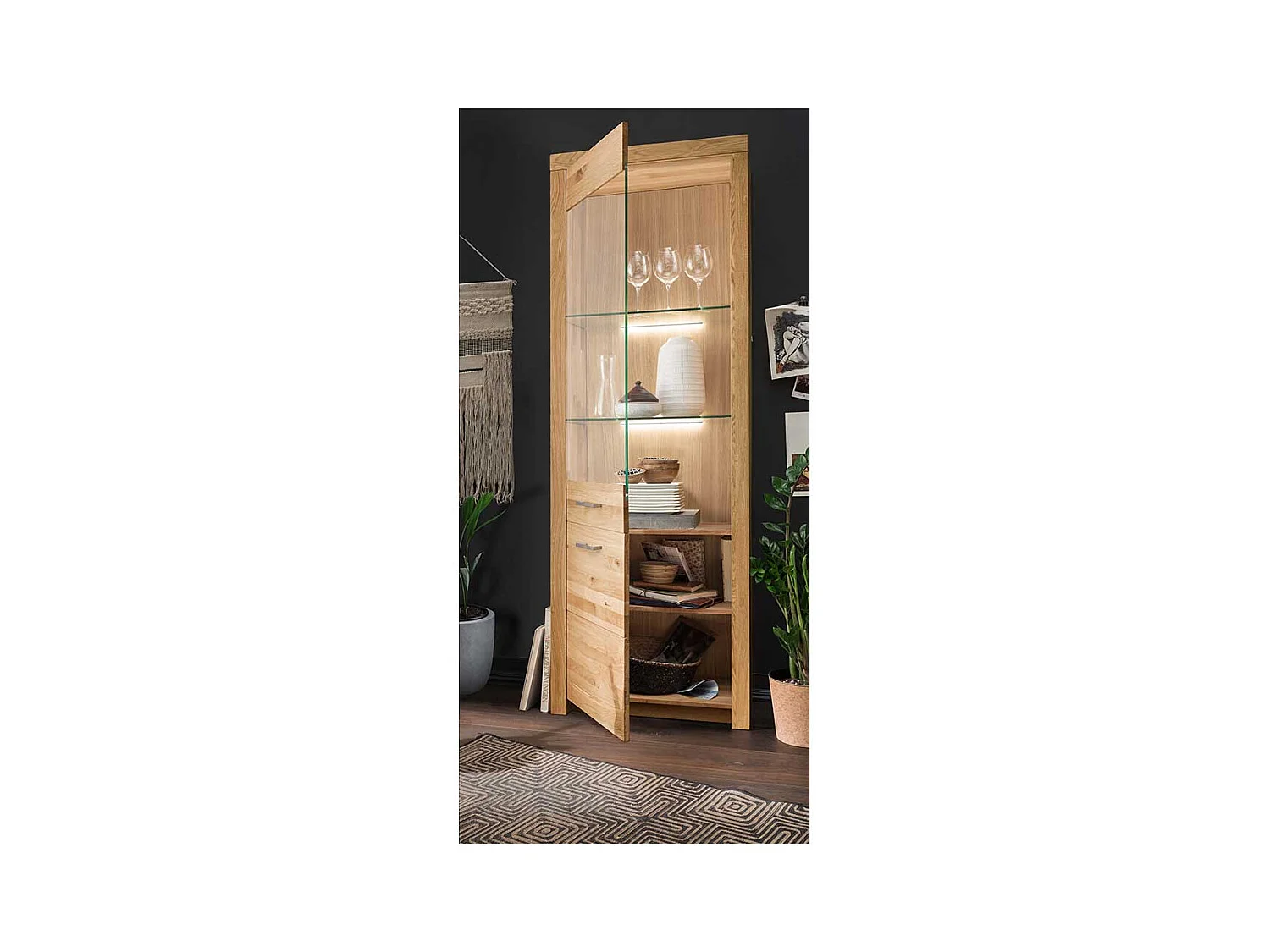 Wildeiche Vitrine in modernem Design 2 Türen mit Soft Close