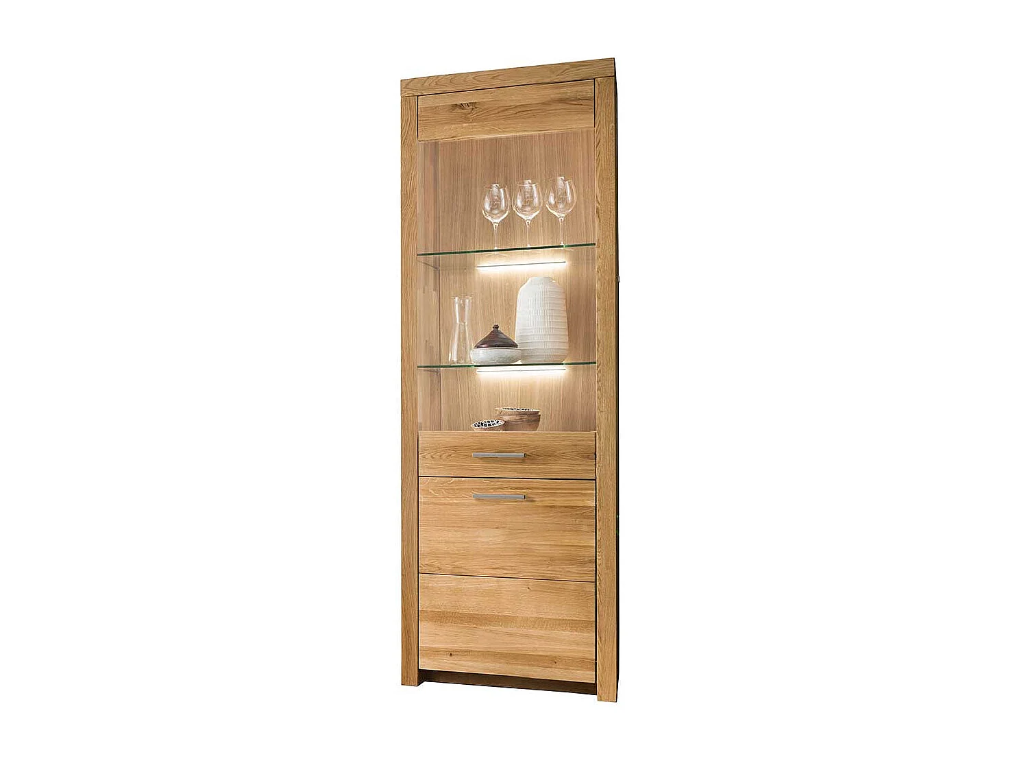 Wildeiche Vitrine in modernem Design 2 Türen mit Soft Close