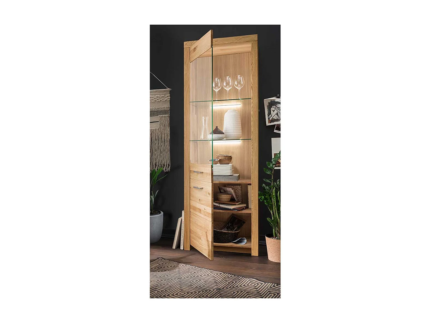 Wildeiche Vitrine in modernem Design 2 Türen mit Soft Close