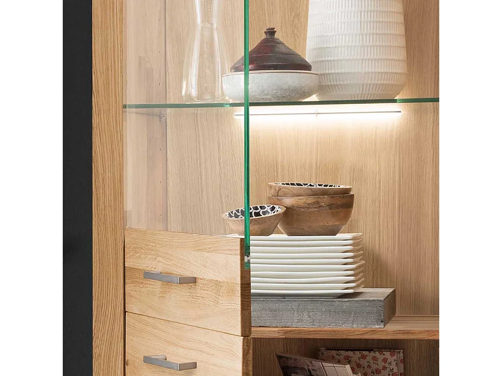 Wildeiche Vitrine in modernem Design 2 Türen mit Soft Close