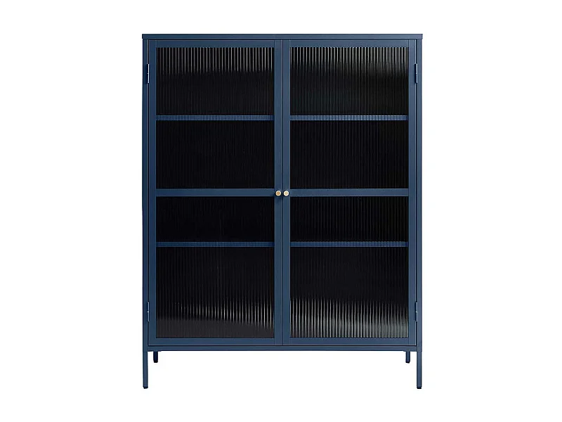 Vitrinenschrank aus Rippenglas und Metall Blau