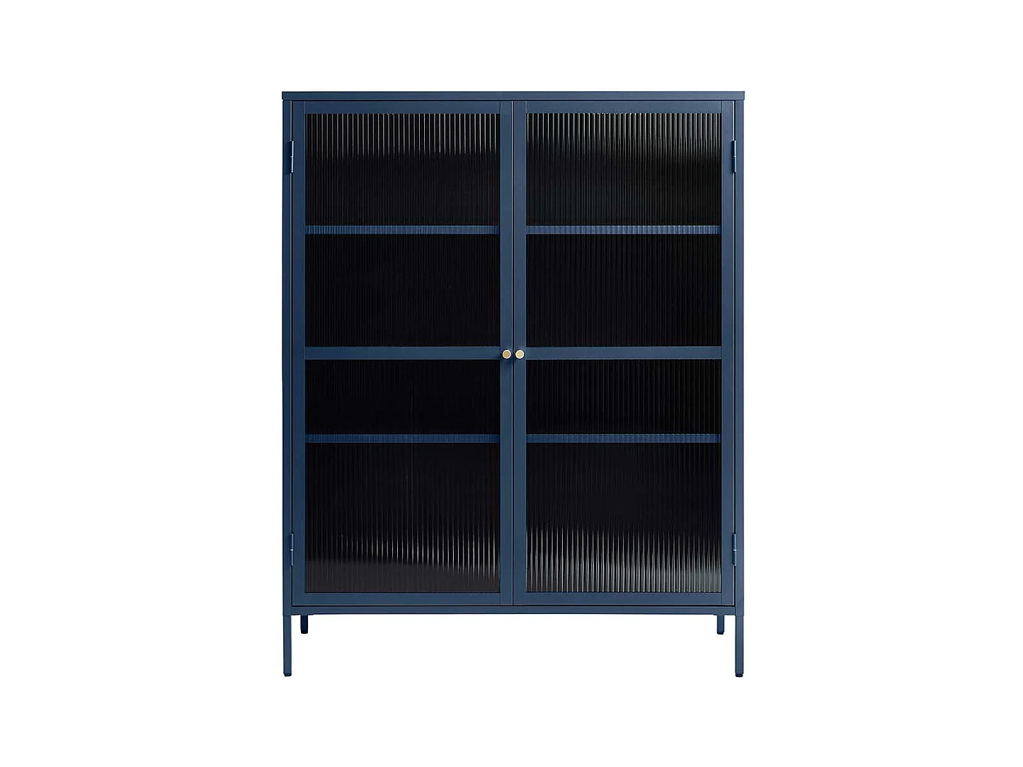 Vitrinenschrank aus Rippenglas und Metall Blau
