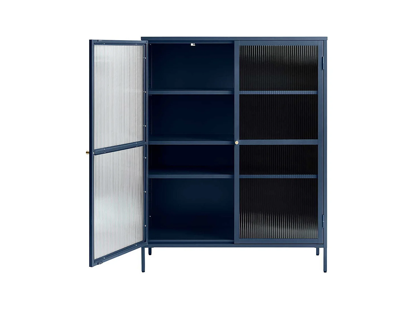 Vitrinenschrank aus Rippenglas und Metall Blau