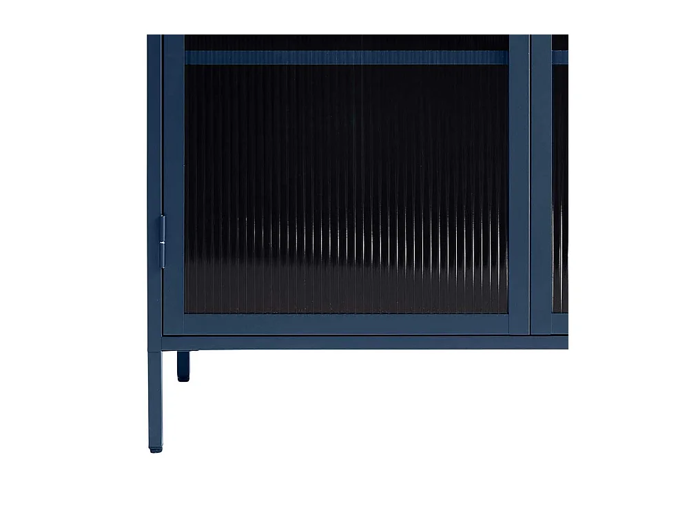 Vitrinenschrank aus Rippenglas und Metall Blau
