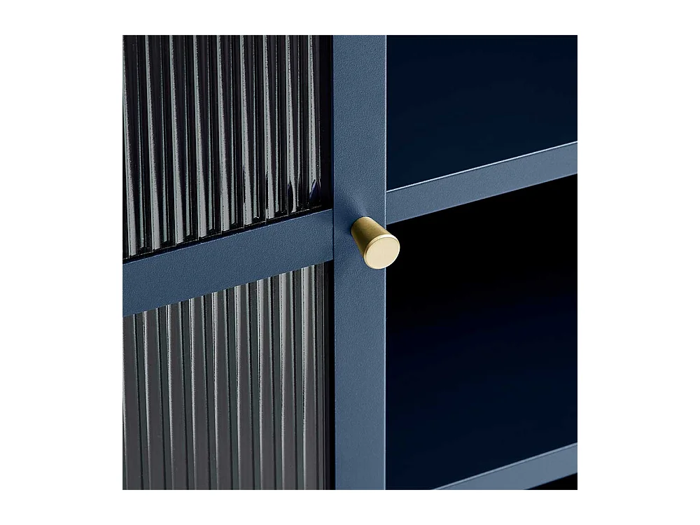 Vitrinenschrank aus Rippenglas und Metall Blau