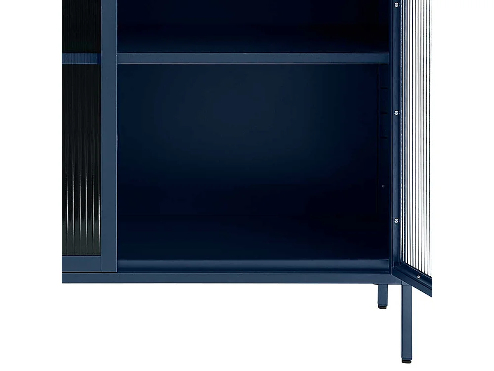 Vitrinenschrank aus Rippenglas und Metall Blau
