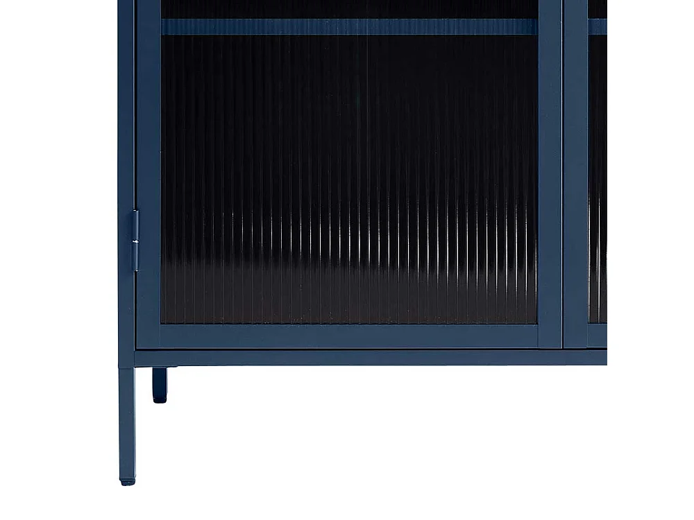 Vitrinenschrank aus Rippenglas und Metall Blau