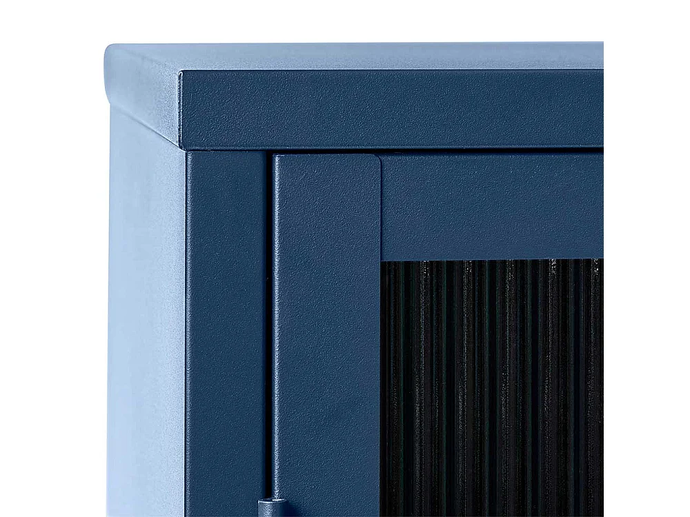 Vitrinenschrank aus Rippenglas und Metall Blau