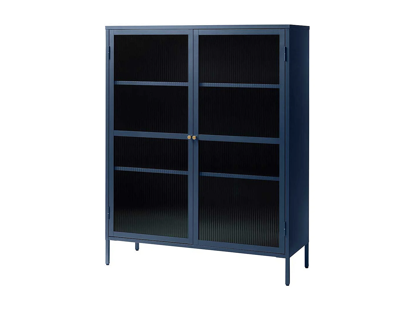 Vitrinenschrank aus Rippenglas und Metall Blau