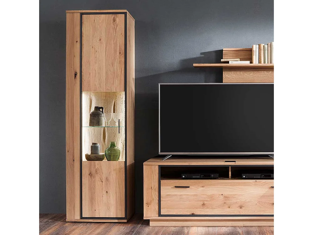 Wohnzimmer Vitrinenschrank in Asteiche Bianco furniert 60 cm breit