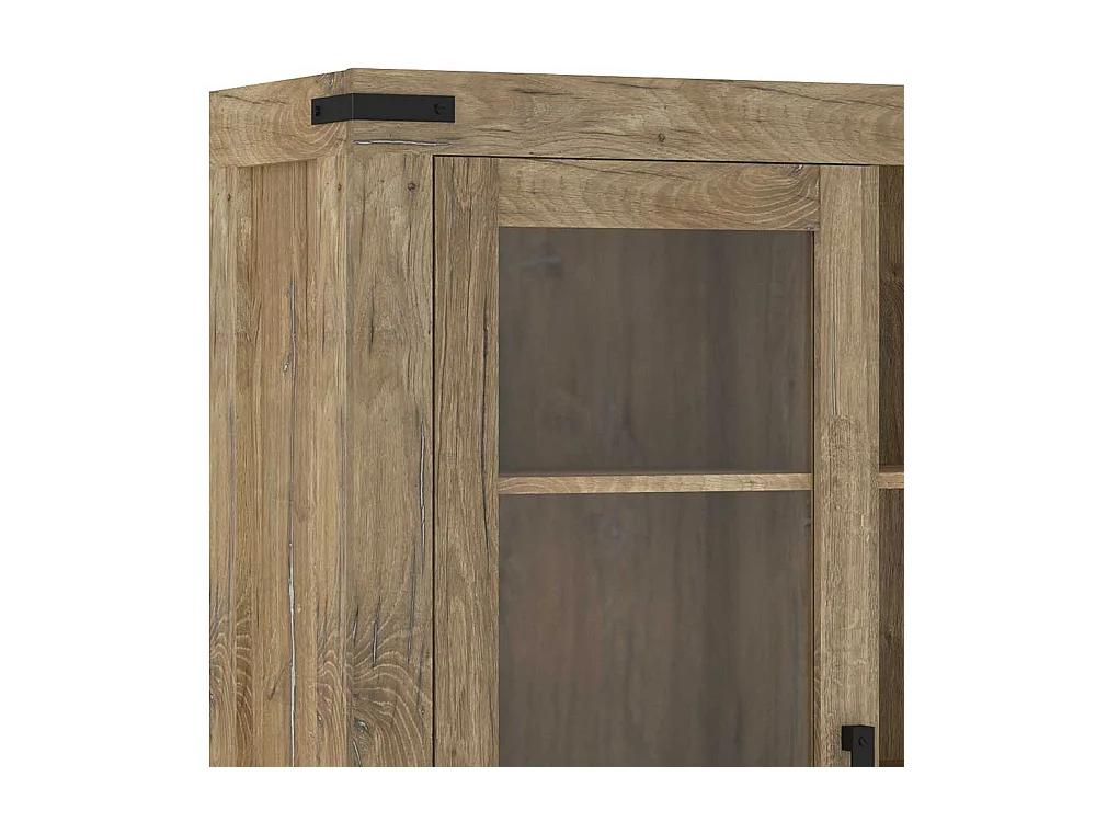 Schrank Vitrine mit Schubladen und Glastür Eiche dunkel