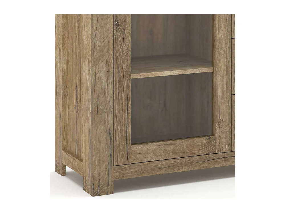 Schrank Vitrine mit Schubladen und Glastür Eiche dunkel