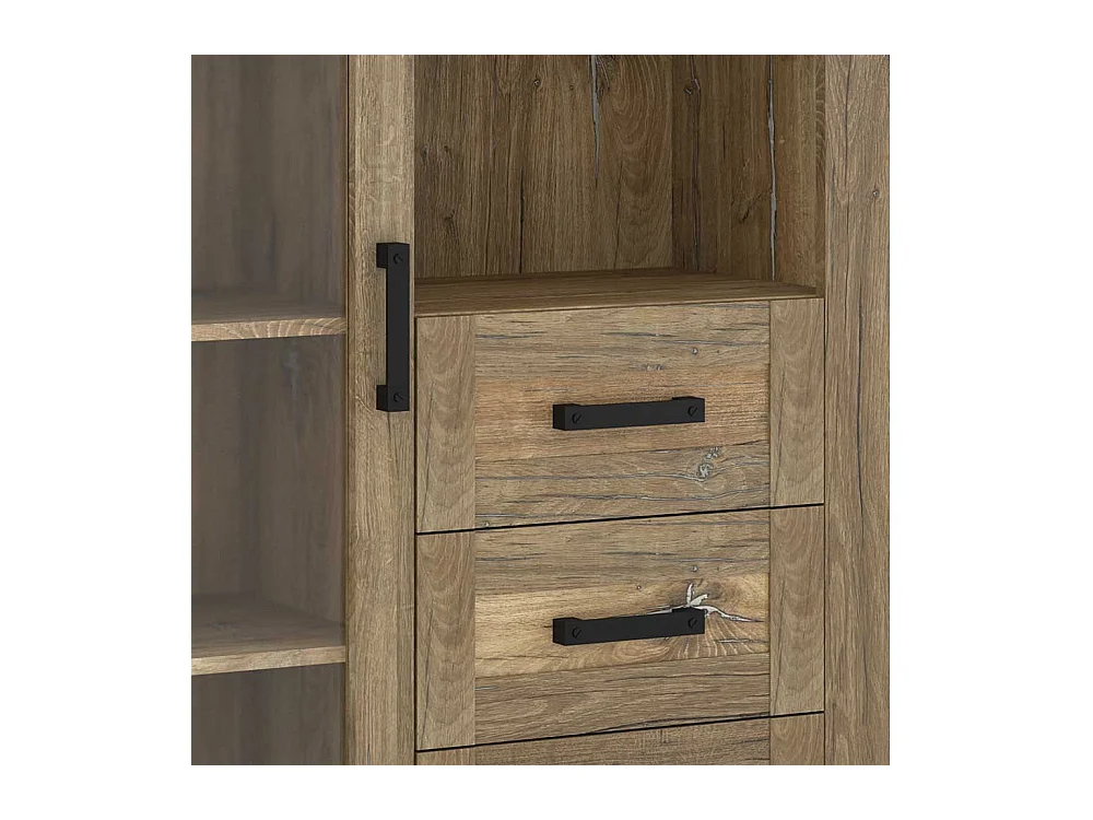 Schrank Vitrine mit Schubladen und Glastür Eiche dunkel