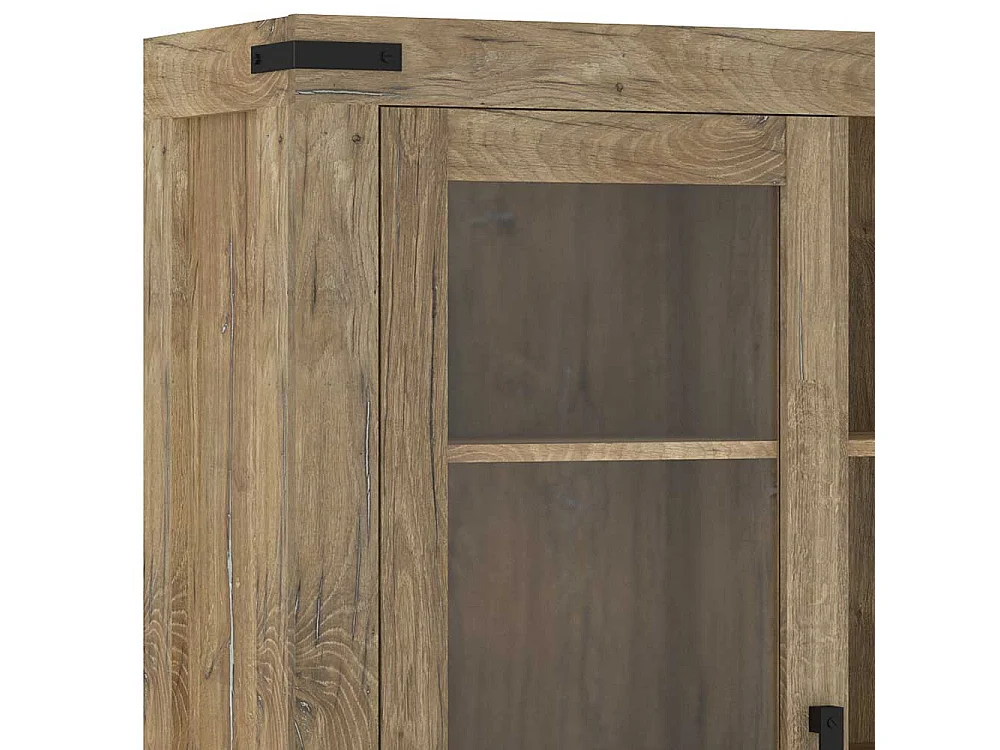 Schrank Vitrine mit Schubladen und Glastür Eiche dunkel