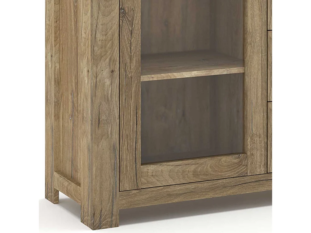 Schrank Vitrine mit Schubladen und Glastür Eiche dunkel