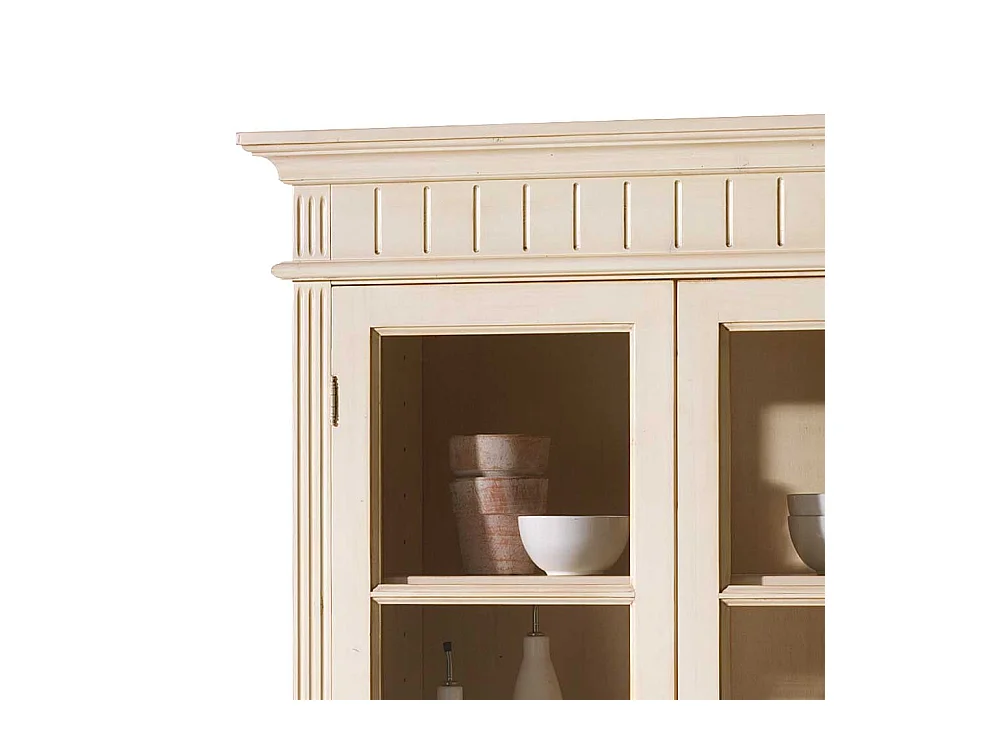 Landhaus Vintage Vitrinenschrank in Creme Fichte Massivholz