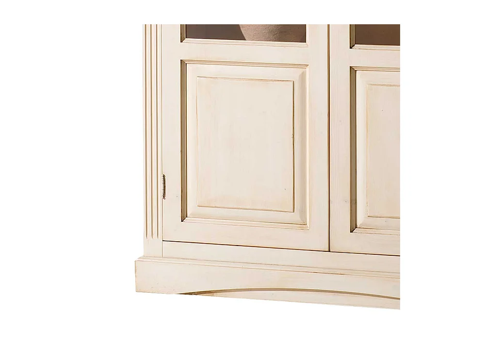 Landhaus Vintage Vitrinenschrank in Creme Fichte Massivholz