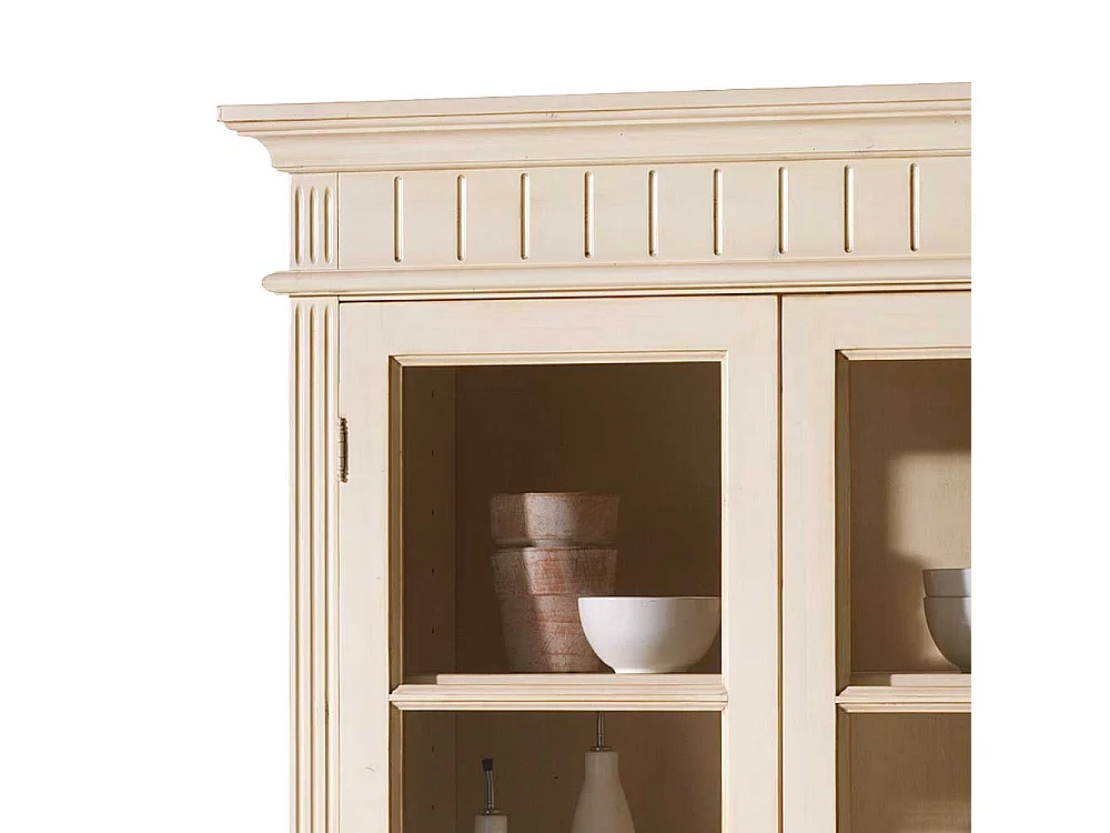 Landhaus Vintage Vitrinenschrank in Creme Fichte Massivholz