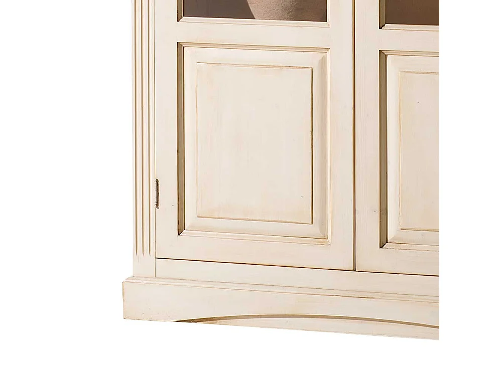 Landhaus Vintage Vitrinenschrank in Creme Fichte Massivholz