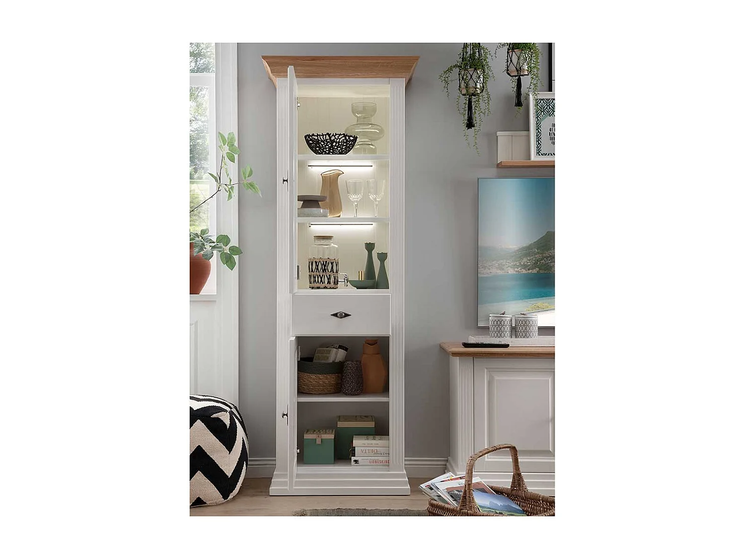 Esszimmer Vitrine aus Kiefer und Eiche Massivholz Landhausstil