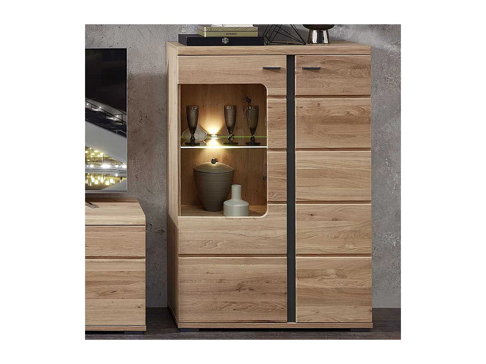 Kleine Schrank Vitrine in Eschefarben Wildeichefarben