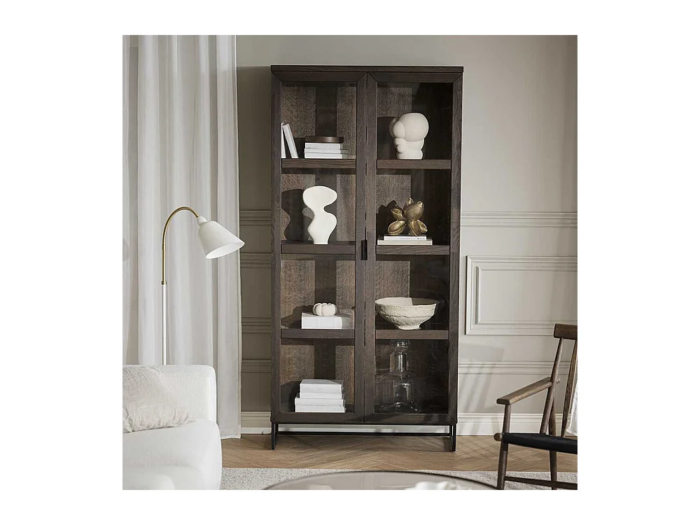 Vitrine Standvitrine mit Glastüren in Holz Braun