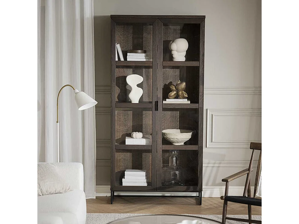 Vitrine Standvitrine mit Glastüren in Holz Braun