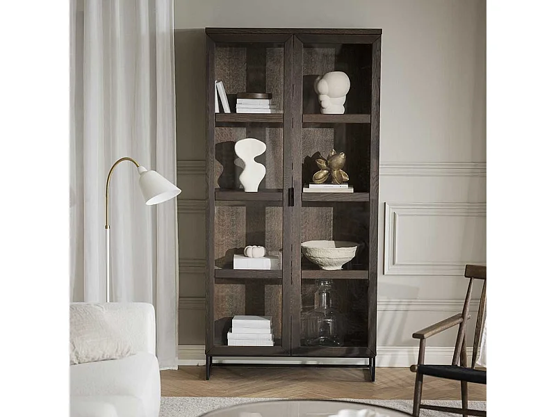 Vitrine Standvitrine mit Glastüren in Holz Braun