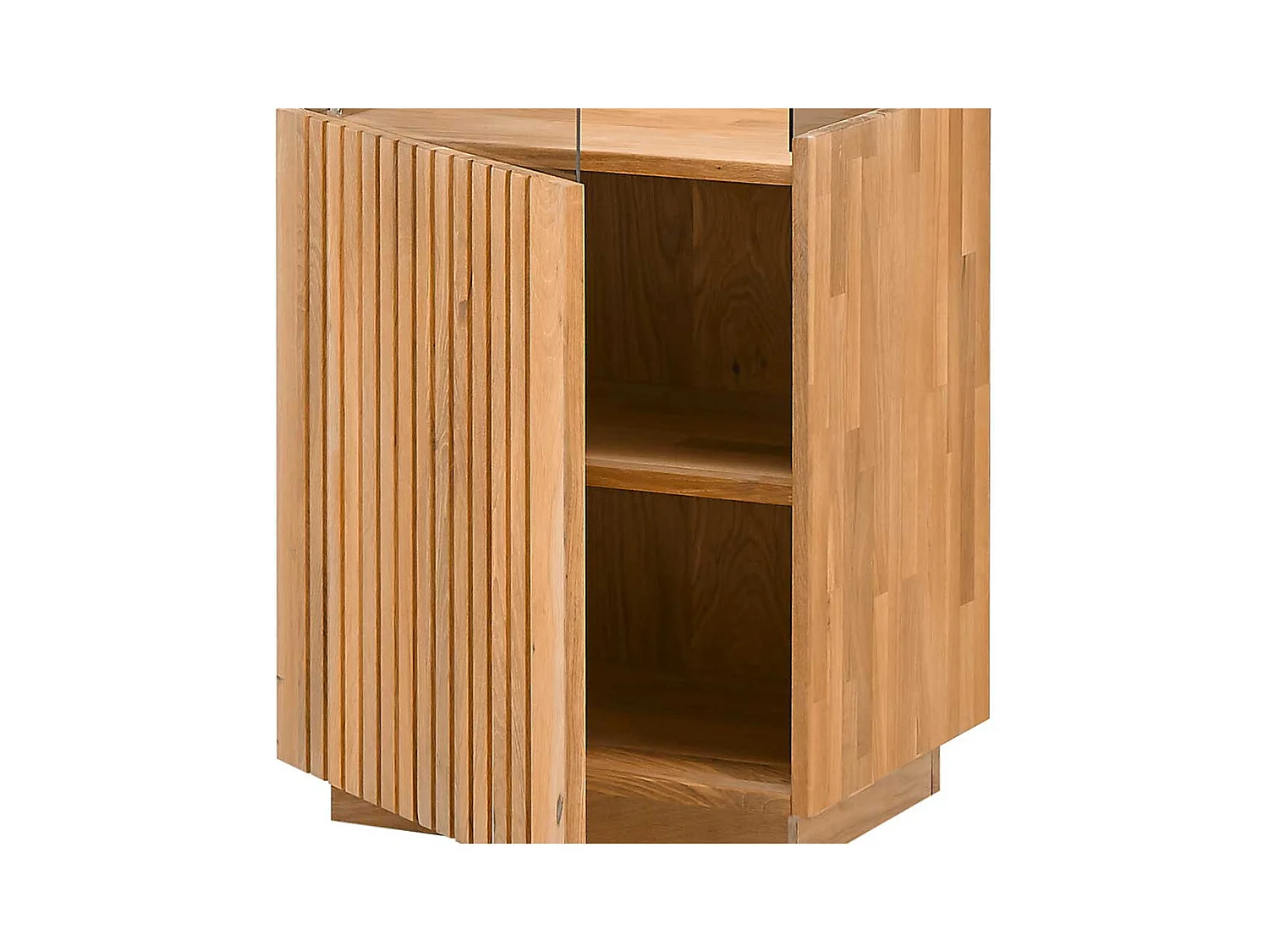 Esszimmer Vitrinenschrank aus Wildeiche Massivholz LED Beleuchtung