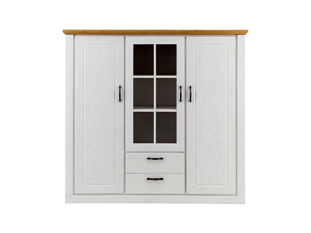 Esszimmer Vitrinenschrank in Weiß und Kieferfarben Soft Close