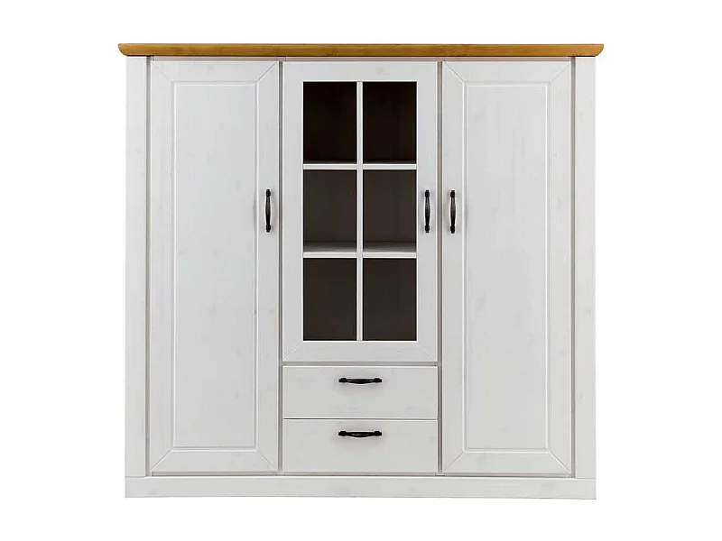 Esszimmer Vitrinenschrank in Weiß und Kieferfarben Soft Close