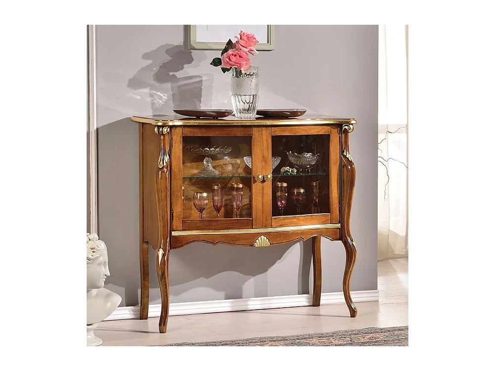 Kleiner Vitrinenschrank in Nussbaumfarben italienischen Design