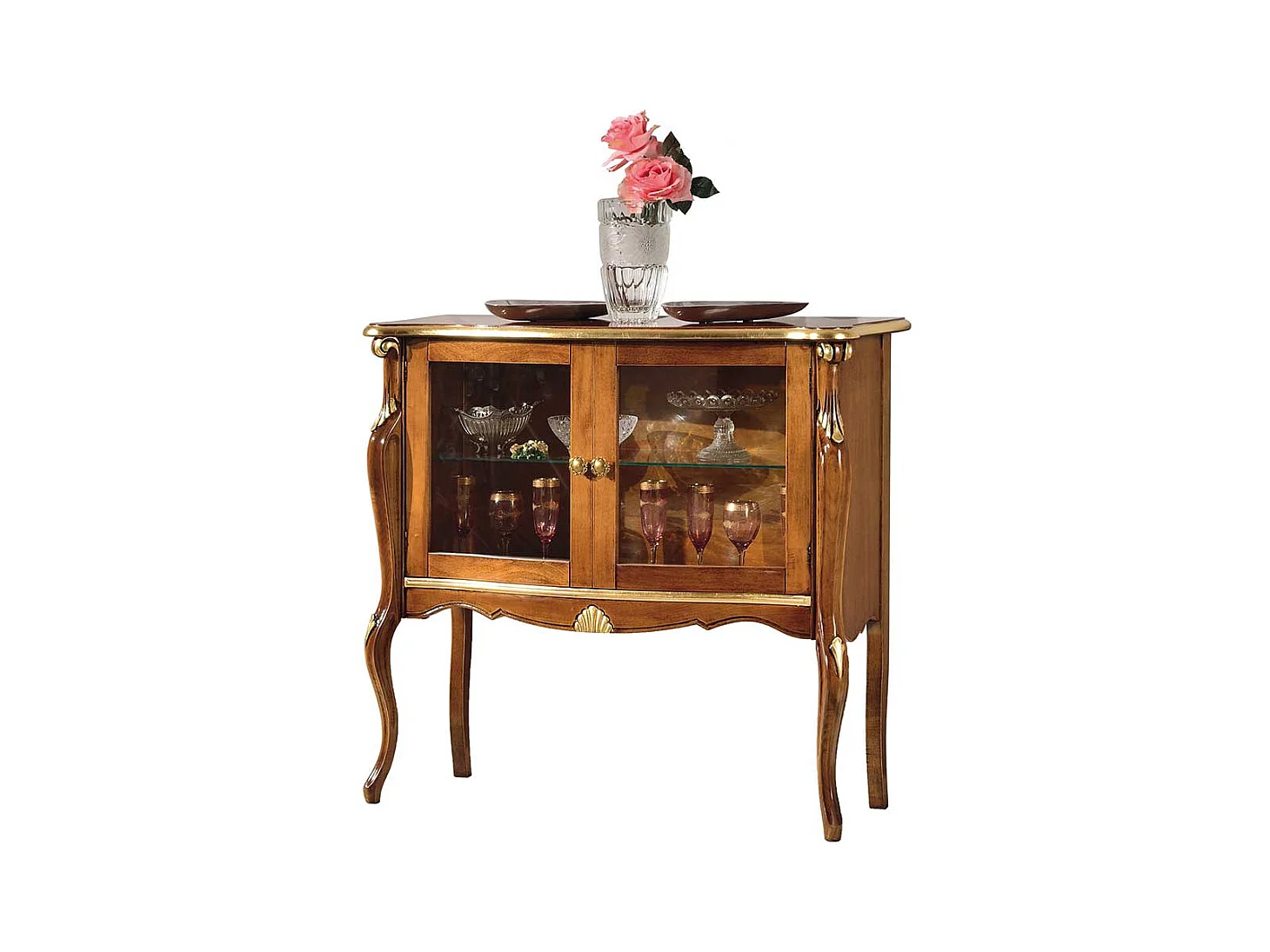 Kleiner Vitrinenschrank in Nussbaumfarben italienischen Design