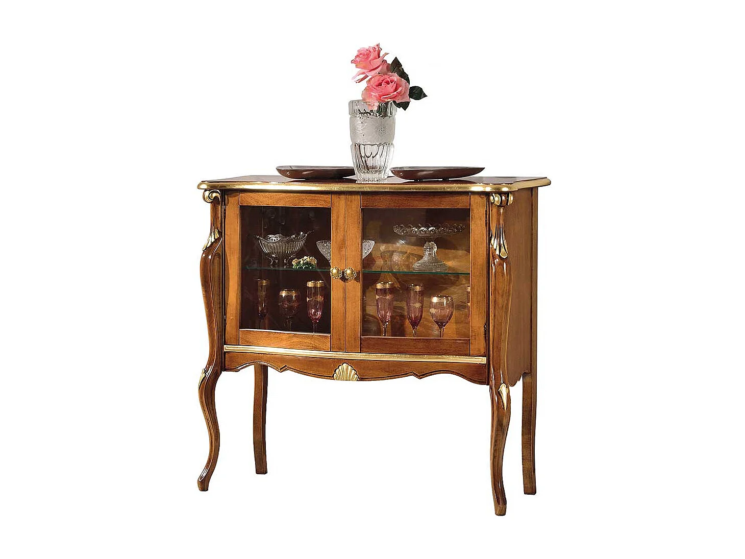 Kleiner Vitrinenschrank in Nussbaumfarben italienischen Design