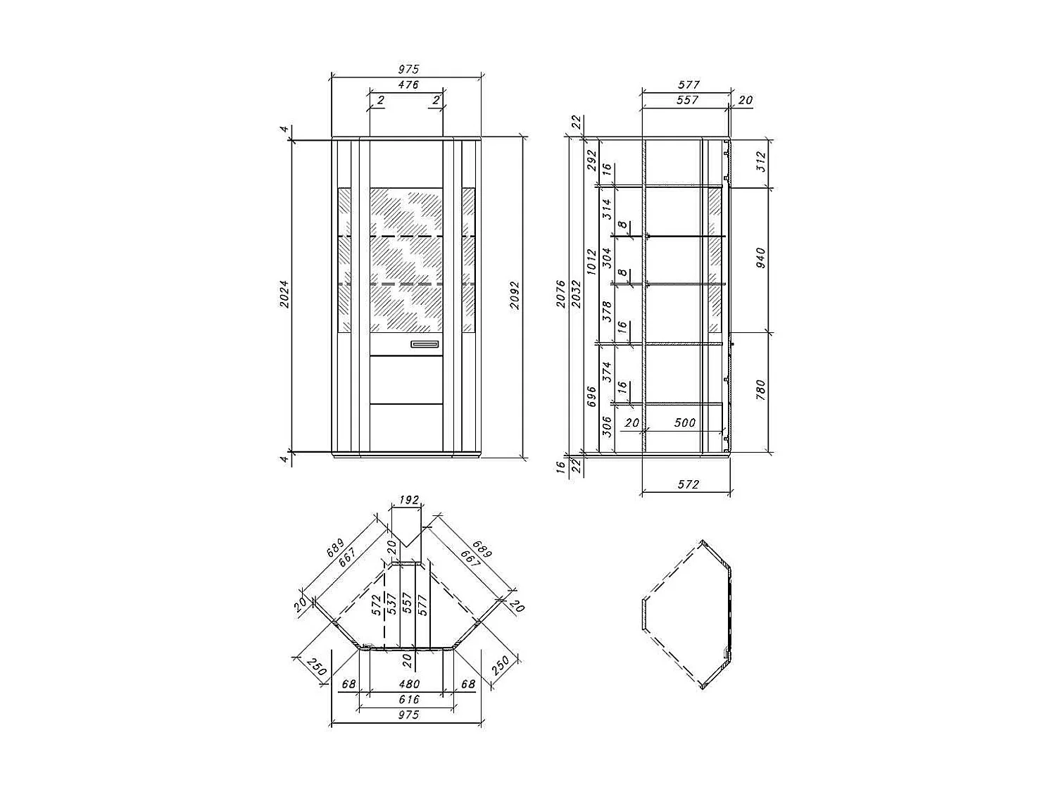 Vitrine 1-türig weiße Beleuchtung