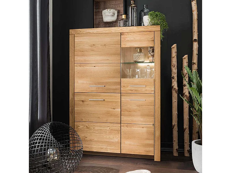 Highboard Vitrine Glastür rechts Wildeiche Massivholz