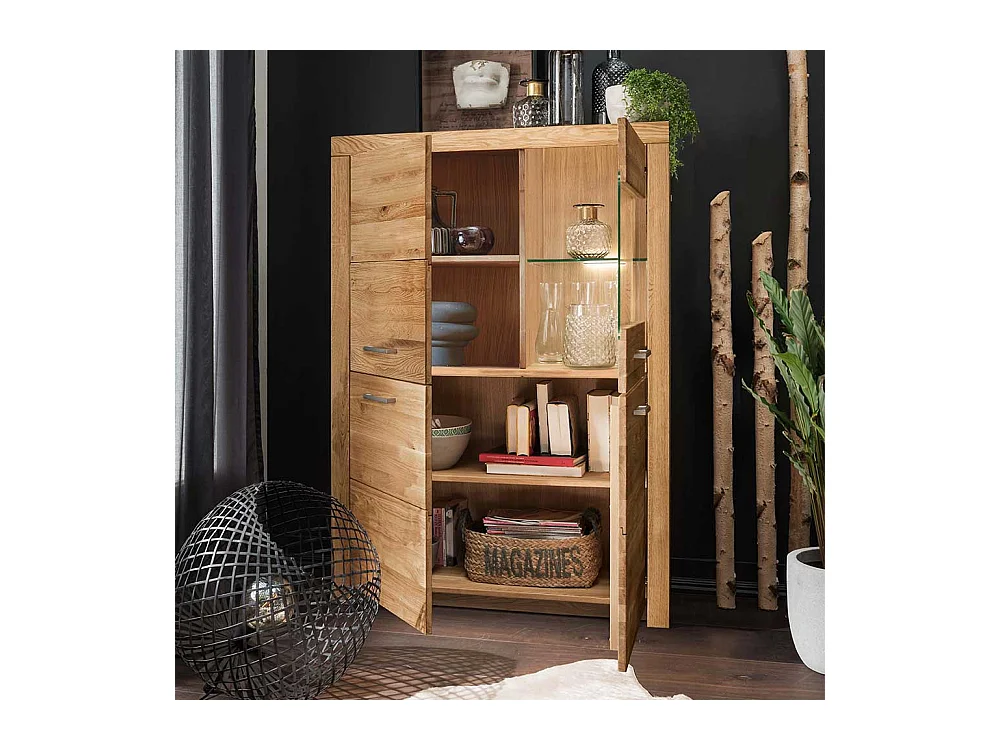 Highboard Vitrine Glastür rechts Wildeiche Massivholz