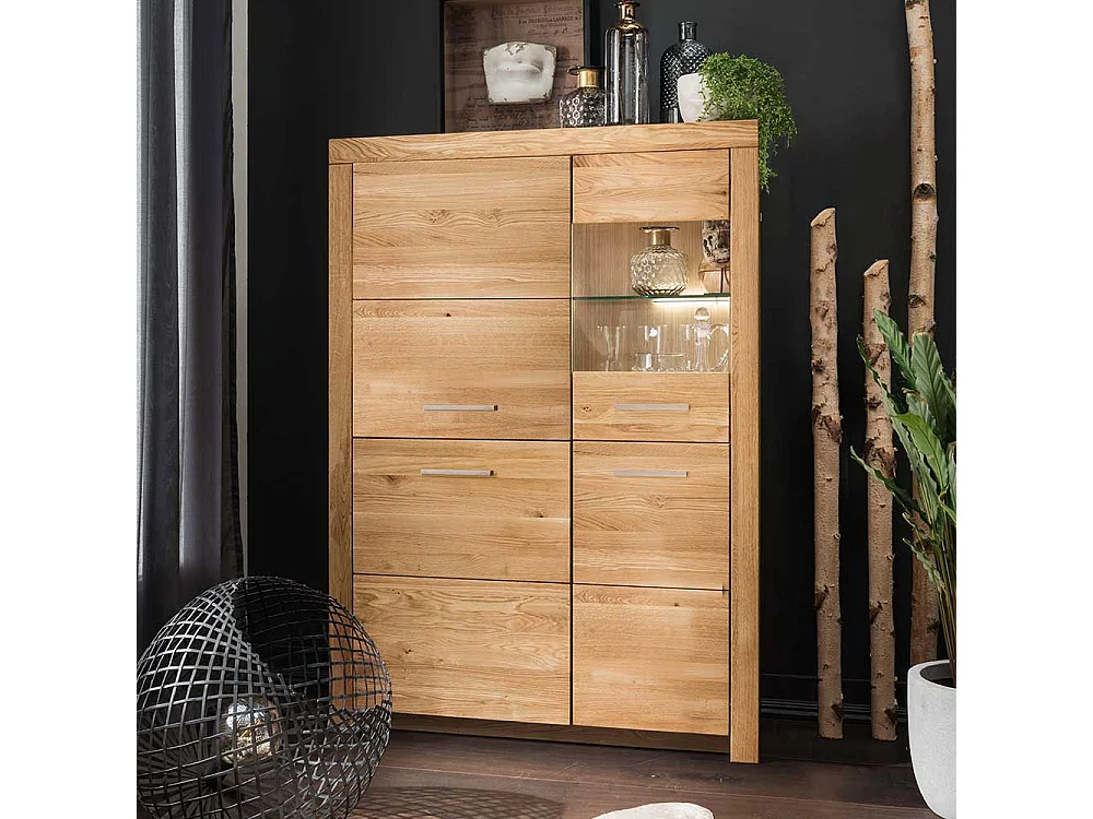 Highboard Vitrine Glastür rechts Wildeiche Massivholz