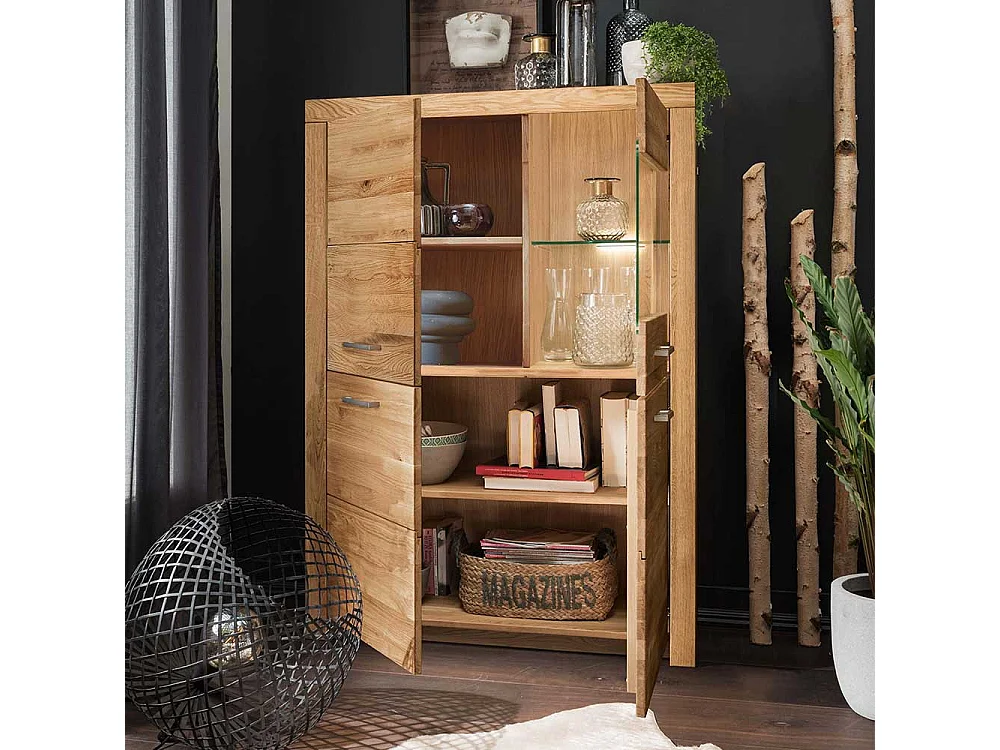 Highboard Vitrine Glastür rechts Wildeiche Massivholz