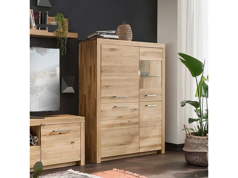 Highboard Vitrine Glastür rechts Wildeiche Massivholz