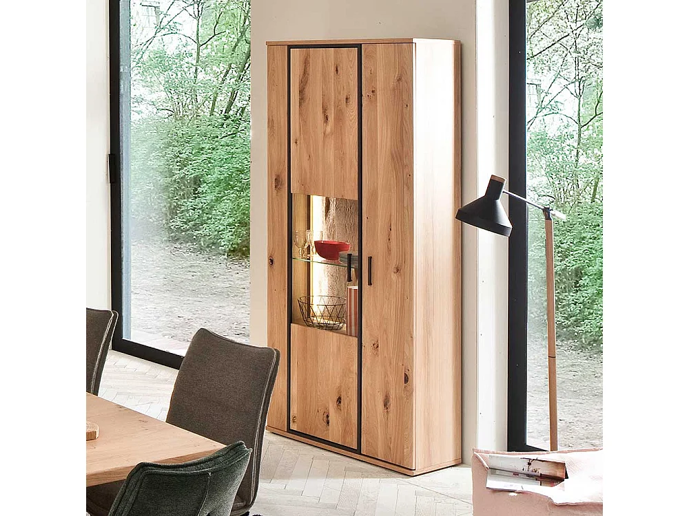 Wohnzimmer Vitrine mit Asteiche furniert 165 cm breit