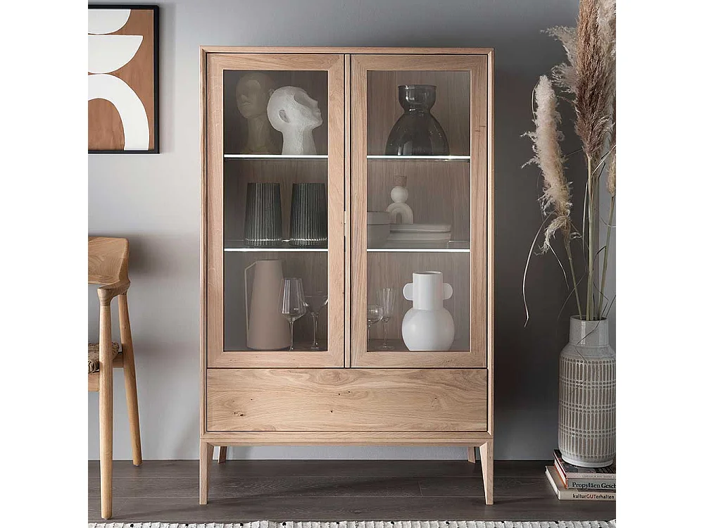 Esszimmer Highboard Vitrine im Skandi Design Wildeiche Massivholz Bianco