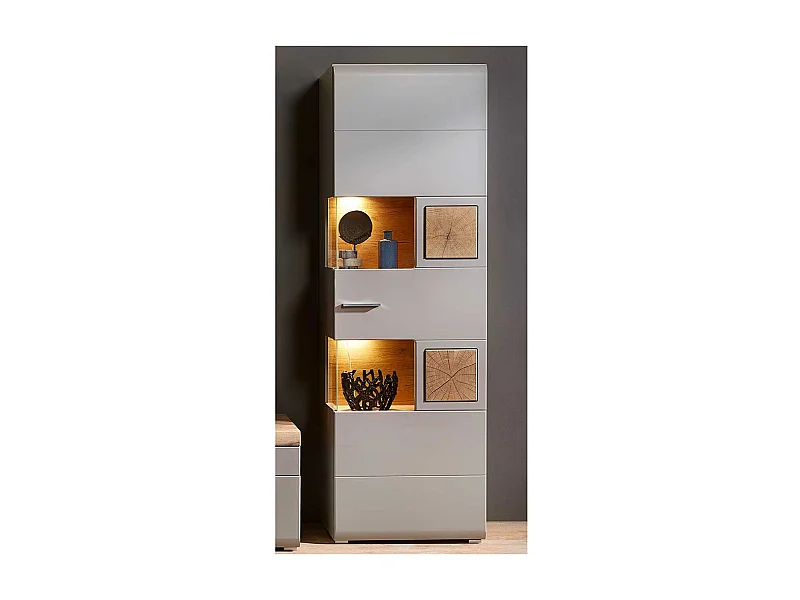 Wohnzimmer Vitrine in Grau und Eiche Optik 65 cm breit